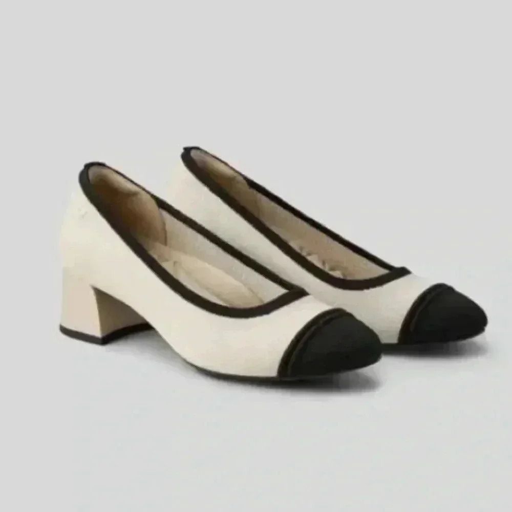 VIVAIA-Women’s Round Toe Chunky Heels Black and Cream Size 6.5